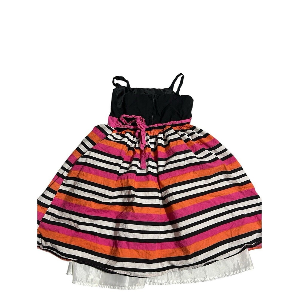 Vintage 90s Dress Girls Sz L Pink Black Sleeveless Formal Stripe Bow Y2k
